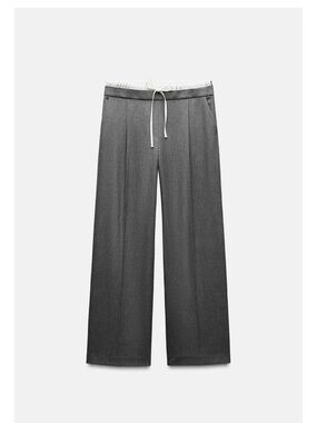 Zara Gray Tailored Wide-Leg Trousers Double waists
